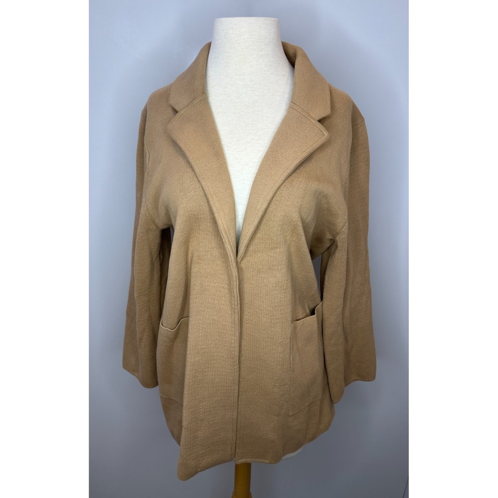 Quince 100% Organic Cotton Knit Blazer Camel Brown Size Medium Open Pockets - Picture 14 of 14